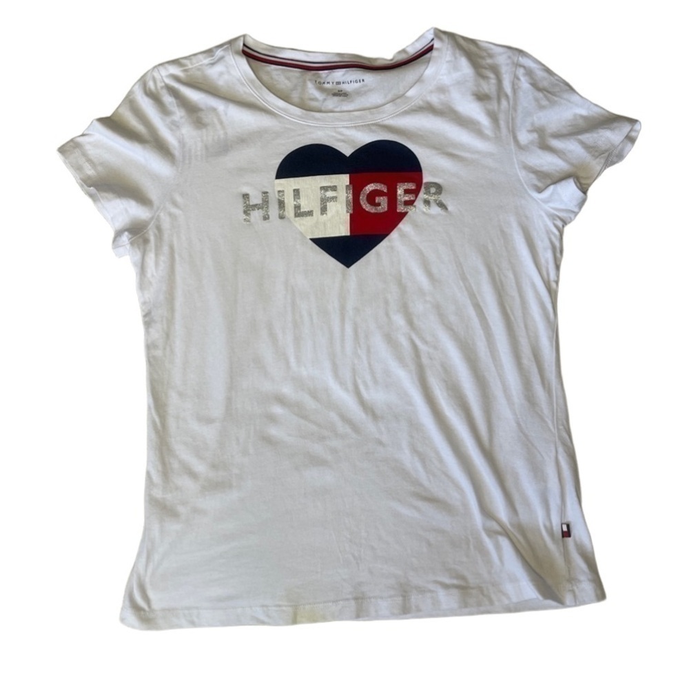 🟢 Tommy Hilfiger Red/white/blue Heart Tee Small